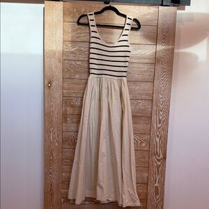 Moon River Black and Cream Striped Maxi Dress